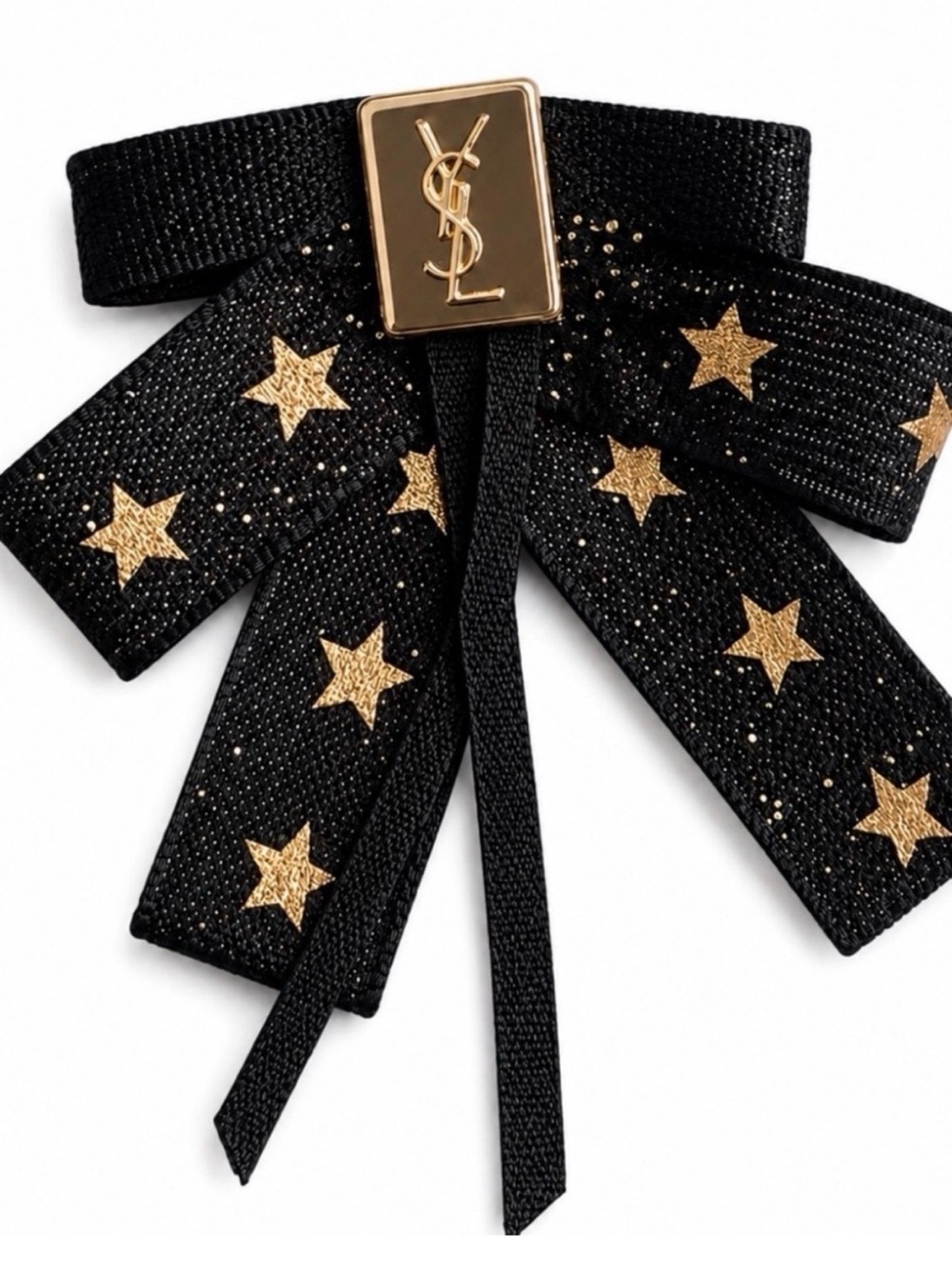 YSL Mon Paris Gold Star Ribbon Bow Bottle Charm Black Gold